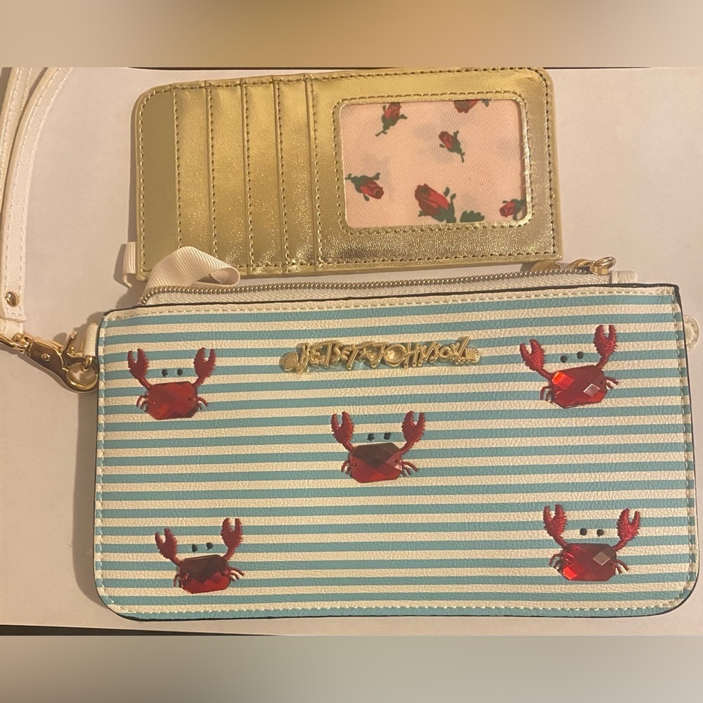Betsey Johnson Crab jeweled striped wristlet